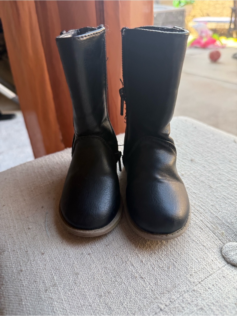 Kids Black Mid-Calf Zip Boots with Cushioned Sole